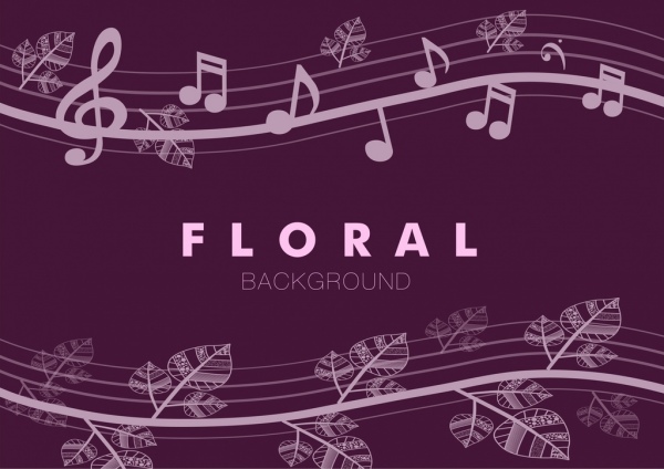 curvas de violeta sem costura padrão floral música notas de design
