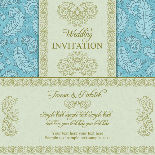 conjunto de vetores de cartões de convite de casamento ornamentado floral