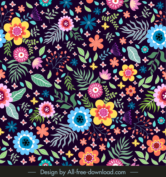 patrón floral colorido floreciente diseño desordenado