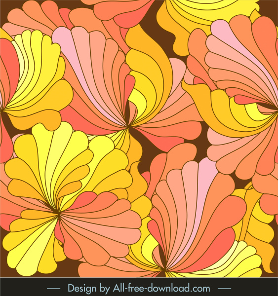 pola bunga warna-warni closeup retro handditarik desain