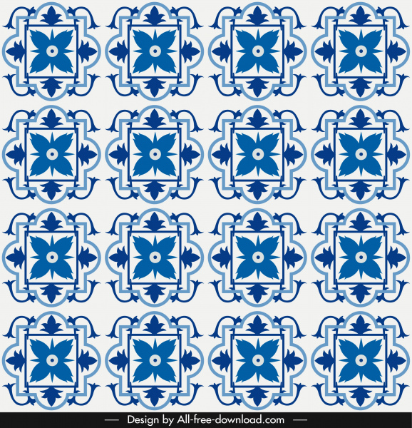 pola bunga template biru simetris berulang dekorasi