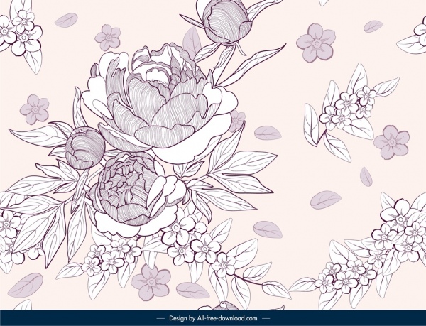 florale Muster Vorlage klassischen handgezeichneten Skizze