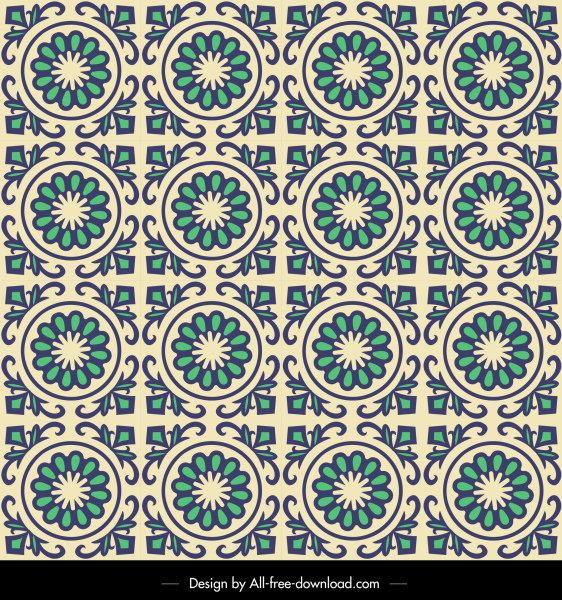 patrón floral plantilla plana clásica repitiendo círculos diseño