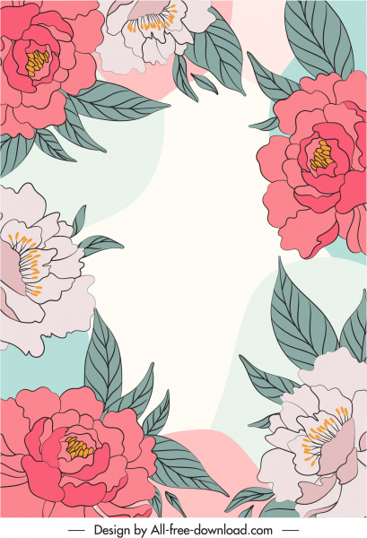 plantilla de patrón floral retro dibujado a mano boceto plano