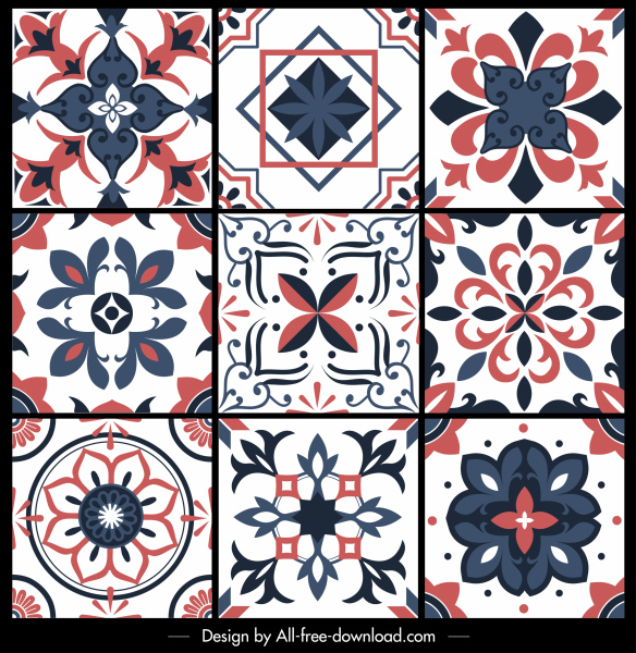 plantillas de patrón floral decoración simétrica plana retro europea