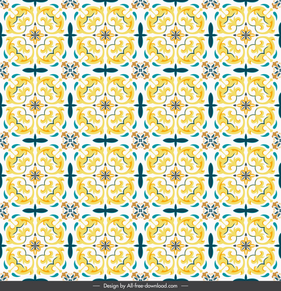 Modello floreale giallo classico ripetizione simmetrico illusione