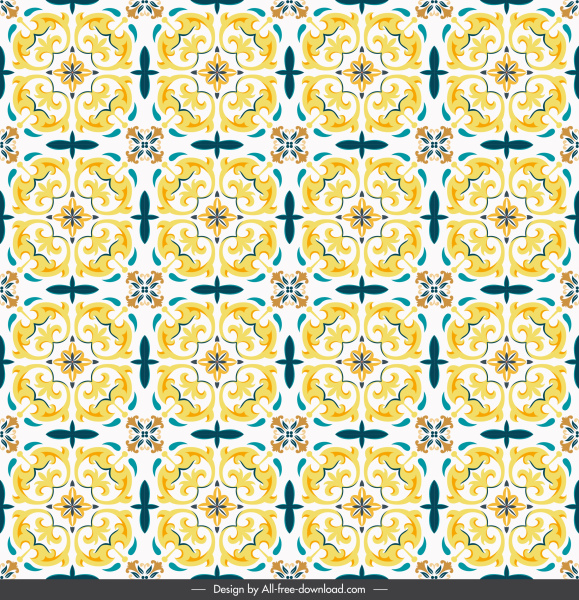 motif floral jaune classique répétition symétrique illusion