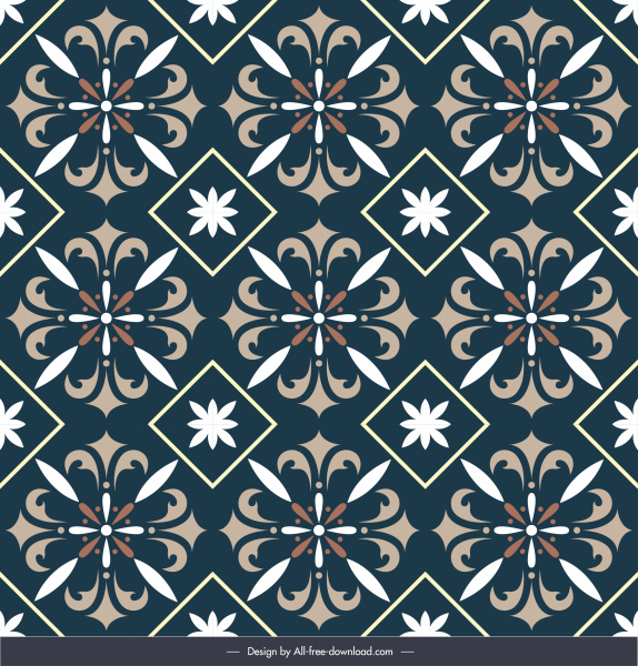 modelo padrão de azulejo floral elegante design de repetição escura