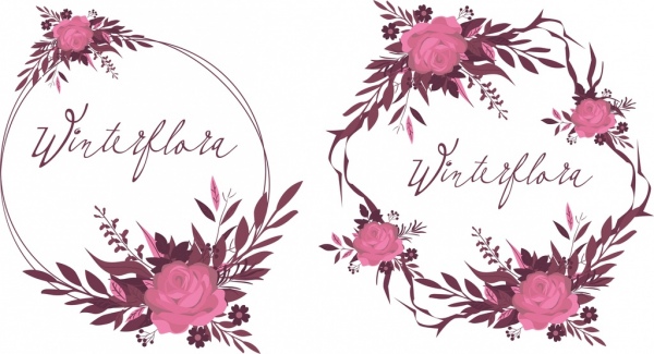 フローラル リース アイコン ピンク花装飾のクラシックなデザイン