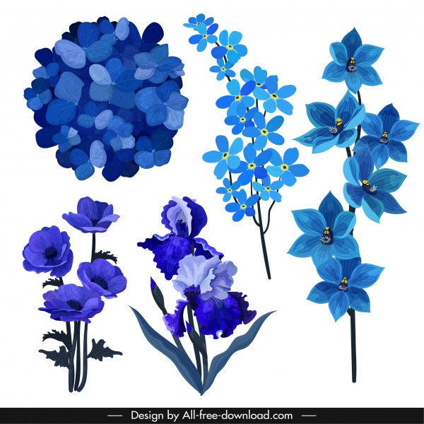 ícones floras azul escuro esboço clássico de decoração