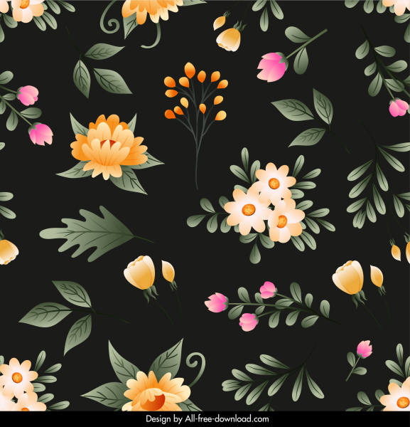 template floras pola dekorasi warna-warni gelap yang elegan