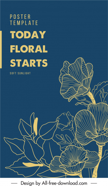 floras poster şablonu klasik handdrawn yaprakları yaprak kroki