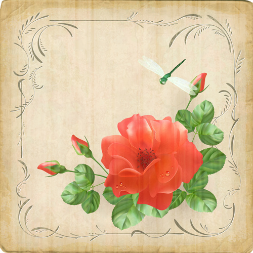 Blume und Libelle Retro-Hintergrund