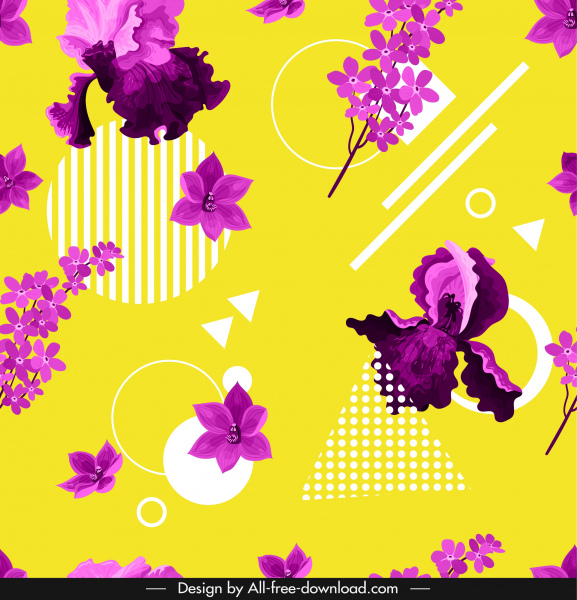 fleur fond violet design plat décor géométrique