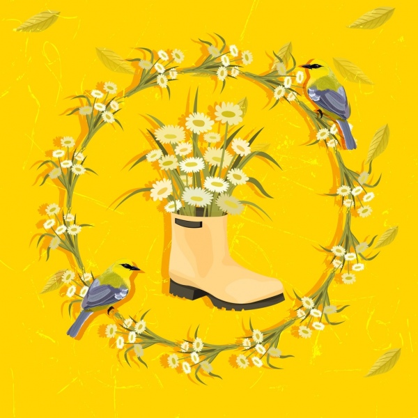 fleur fond Couronne démarrage oiseau icônes jaune classique