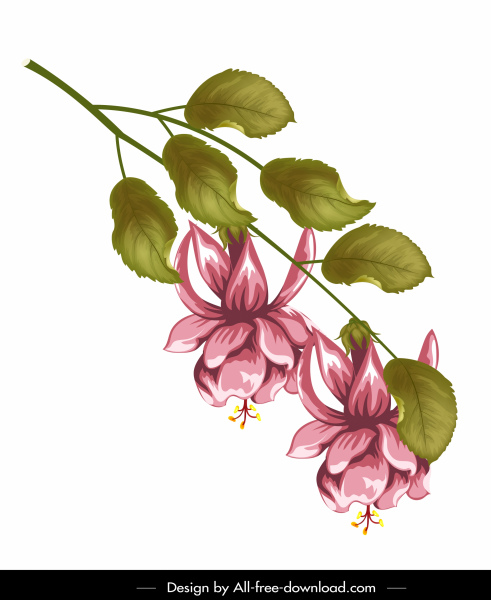 花の枝の絵は、古典的なデザインを彩色しました