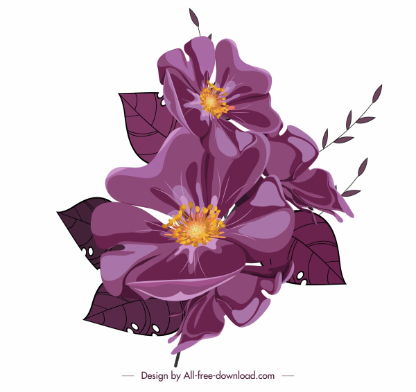 花のアイコン古典的な光沢のある紫色のデザイン