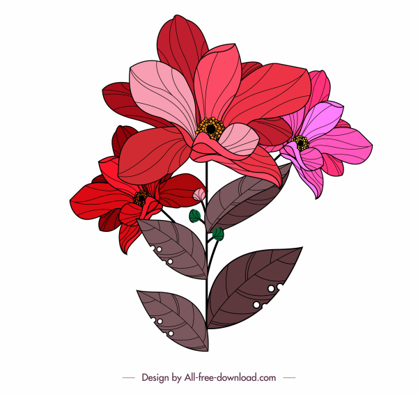 icône de fleur a coloré l'esquisse classique à la main