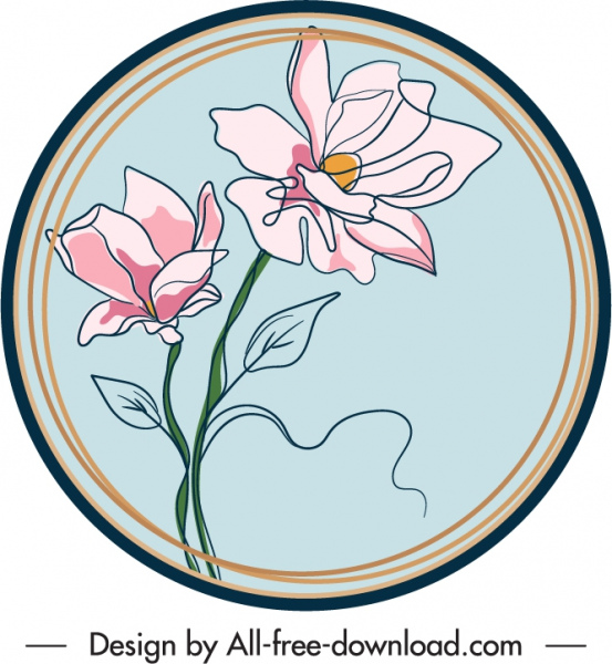 plantilla de etiqueta de flor dibujado a mano boceto elegante diseño retro