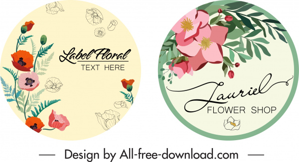 modelli di etichetta di fiore elegante arredamento colorato cerchio disegno