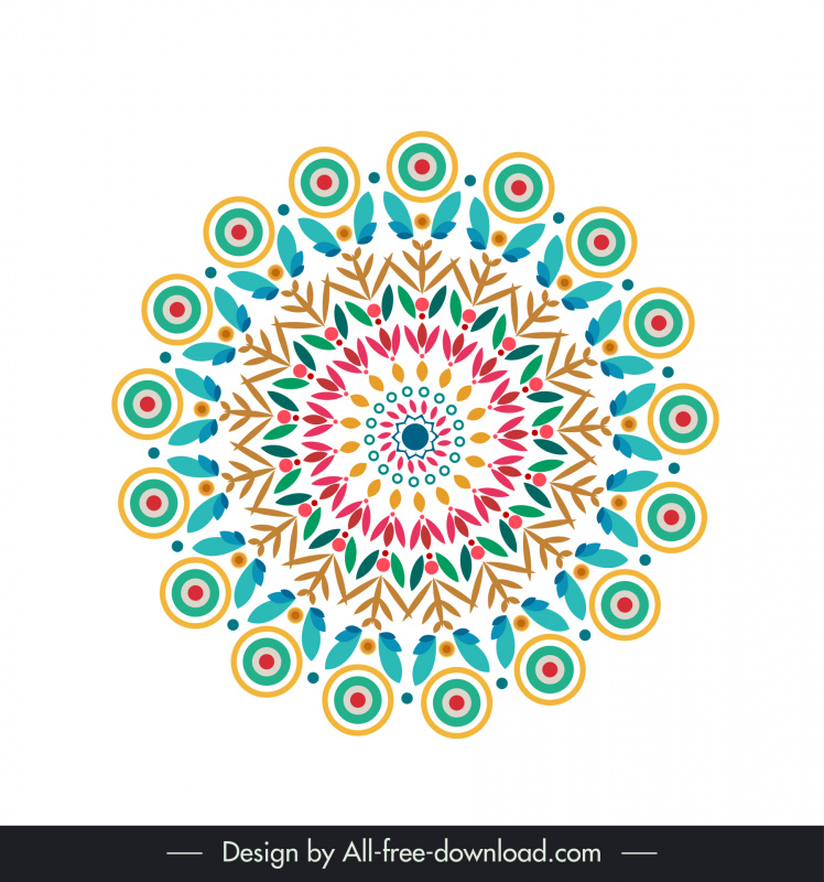 फूल मंडल चिह्न प्रतीक रंगीन फ्लैट सममित भ्रम डिजाइन