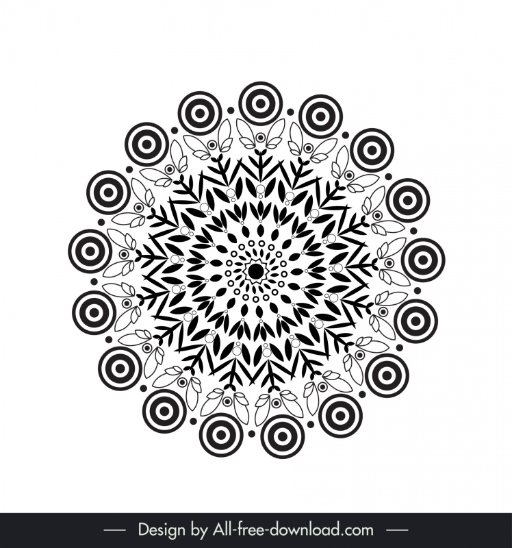 花の曼荼羅記号アイコンフラットブラックホワイト対称錯視アウトライン