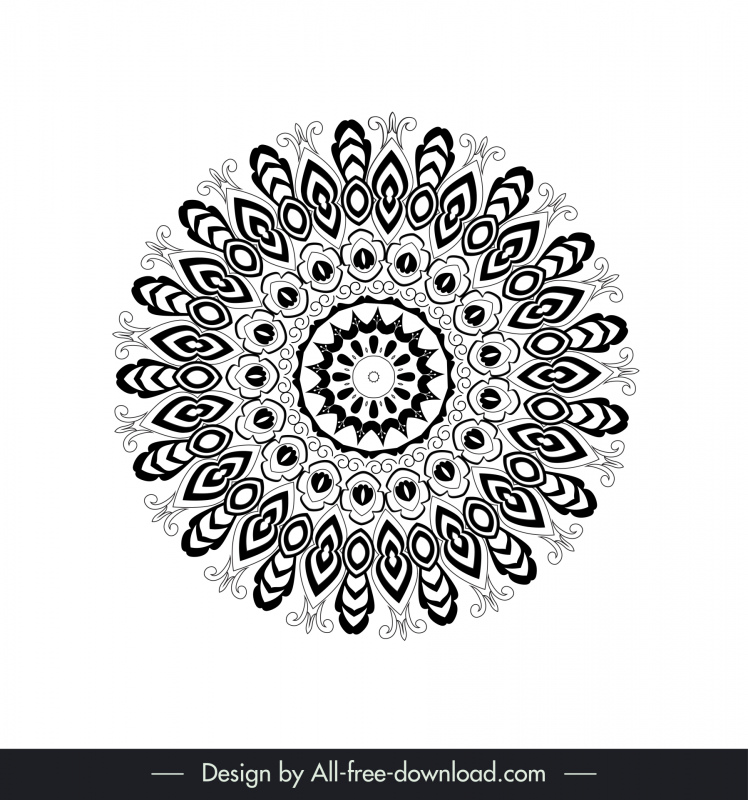  flor mandalas ícone sinal preto branco simétrico círculo ilusão forma contorno