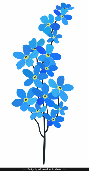 цветок картина синий декор классический плоский нарисованный эскиз