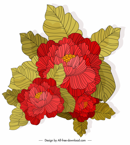Fleur peinture colorée classique dessiné à la main croquis