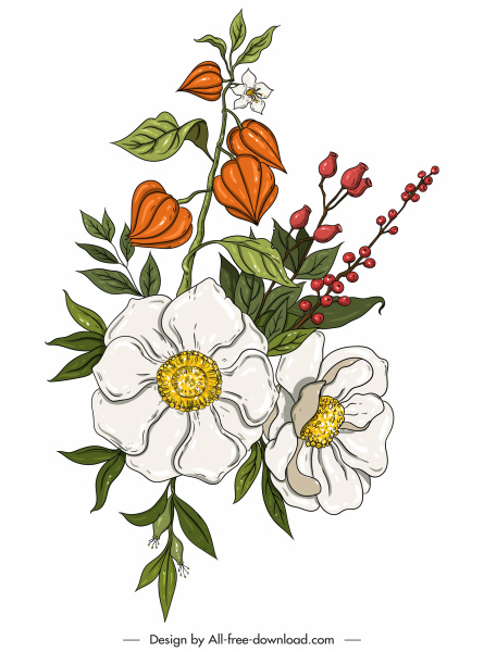 colorido clásico sketch de flores pintura