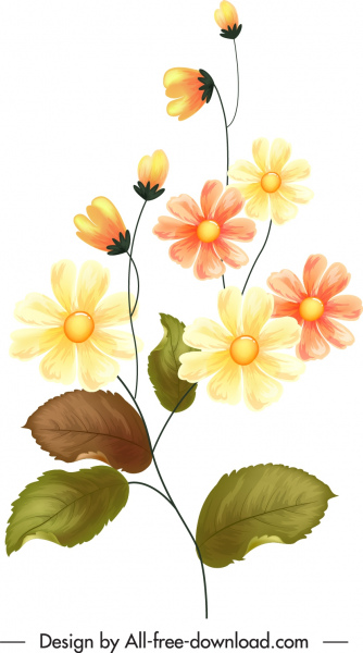ภาพวาดดอกไม้ที่มีสีสันการออกแบบคลาสสิก -2