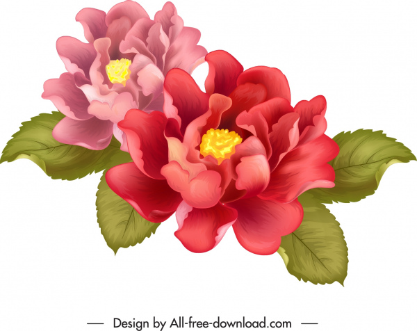 ภาพวาดดอกไม้ที่มีสีสันการตกแต่ง 3 มิติคลาสสิก