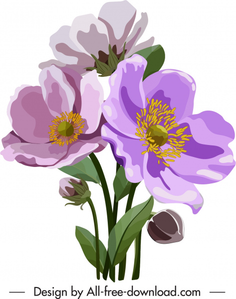pintura de flores colorido retro diseño dibujado a mano