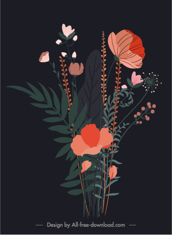 çiçek boyama koyu retro tasarım