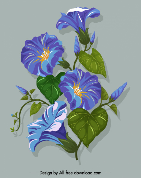 tranh Hoa màu tím xanh trang trí thiết kế cổ điển