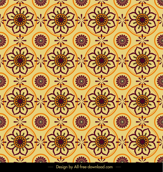 pola bunga lingkaran dekorasi klasik desain simetris berulang
