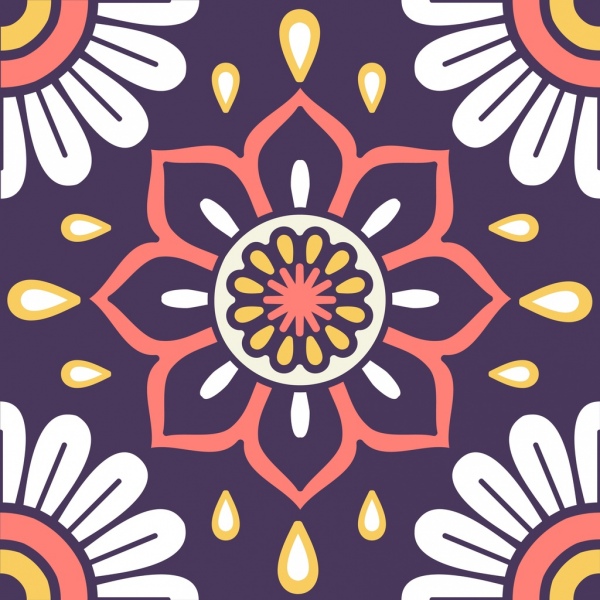 꽃 무늬 근접 촬영 다채로운 플랫 대칭 장식