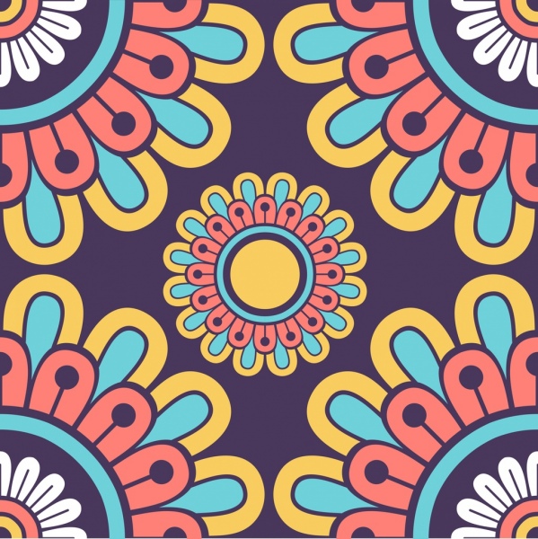 pola bunga dekorasi closeup simetris datar klasik berwarna-warni
