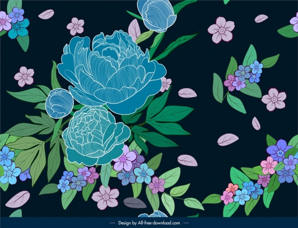 décor coloré rétro foncé à motif de fleurs