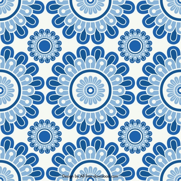 modelo de padrão de flor clássico azul plano repetindo decoração