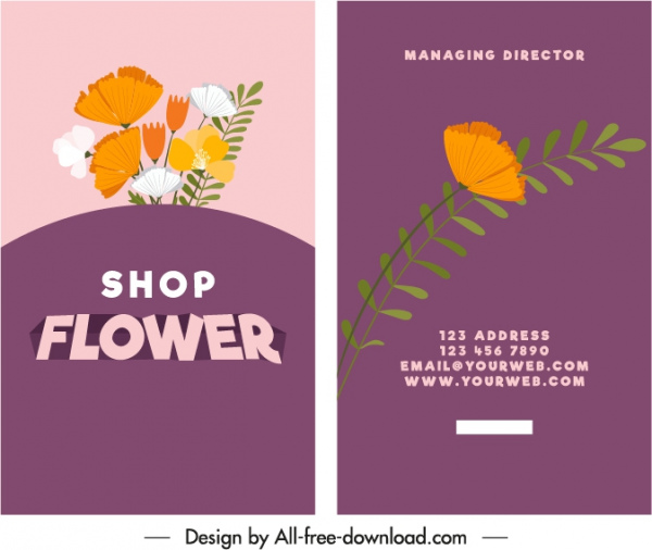 plantilla de tarjeta de visita de la tienda de flores colorida decoración clásica