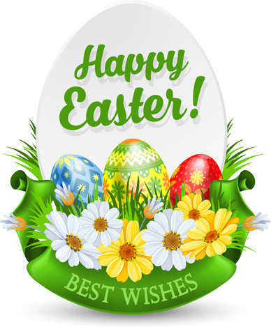 Flower With Egg Easter Labels Vector
