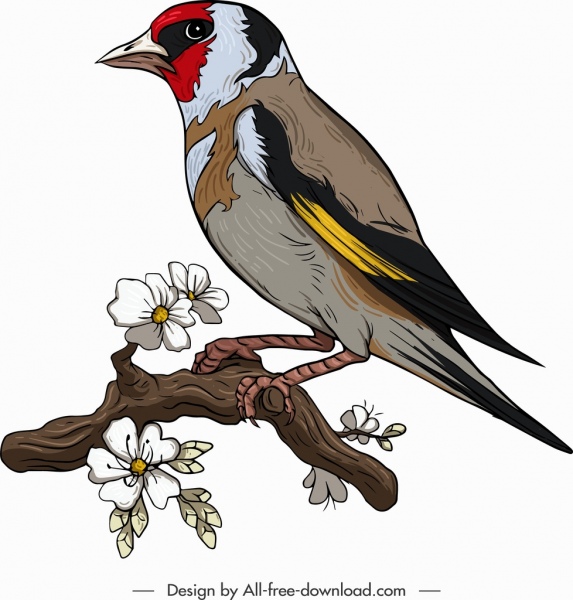 Flowerpecker Vogel-Symbol Sitzstangen Geste bunte klassische Skizze