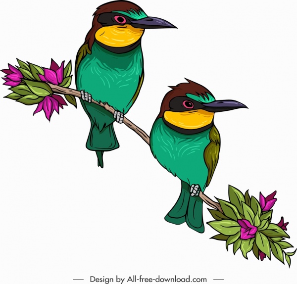 Цветоедовые птиц иконы мило красочные классический дизайн