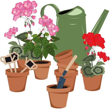 pot bunga dan bunga vector set