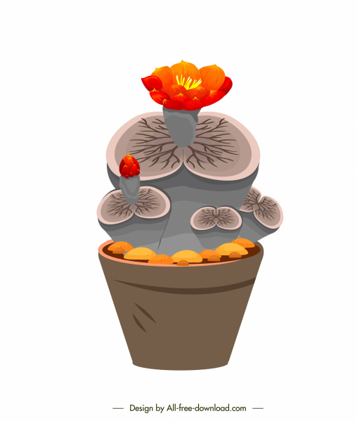 꽃냄비 아이콘 꽃피는 식물 스케치 컬러 클래식 디자인