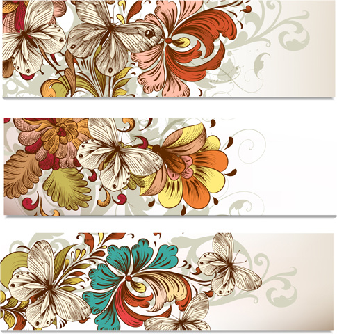 çiçekler ve kelebekler afiş vektörel çizimler