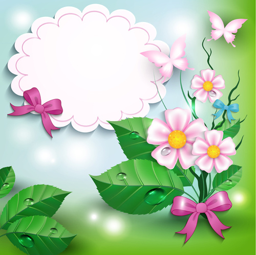 Blumen und Schmetterlinge mit Bogen Hintergrund Vektor