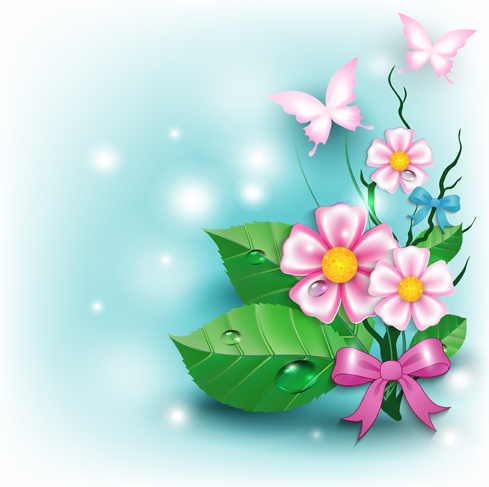 Blumen und Schmetterlinge mit Bogen Hintergrund Vektor