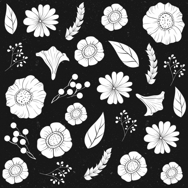 Hoa nền cổ điển trang trí màu đen trắng